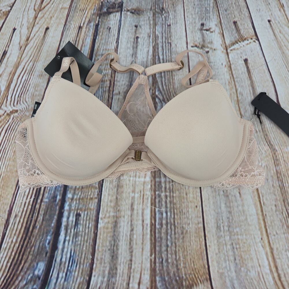 BeMe Bra Size 34B Racer Back Beige Front Clasp NEW Lightly Lined